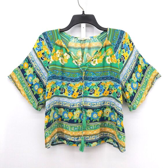 Farmers Market by oneworld Shirt Womens Size PS Floral Tassels Pullover Blouse - Picture 1 of 6